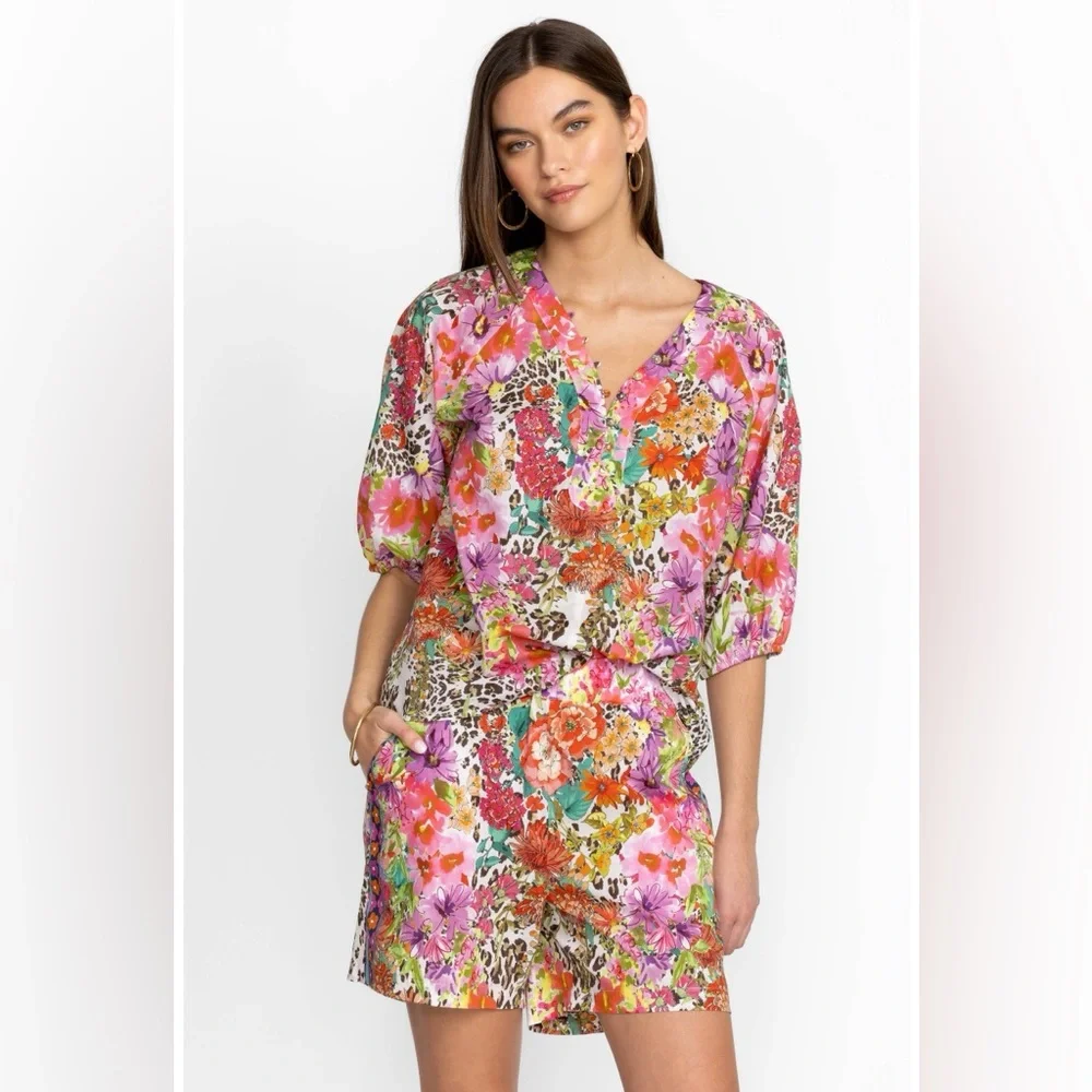 JOHNNY WAS 2 Piece Wild Garden Blouse and Short Set - Women’s Large - Picture 1 of 16